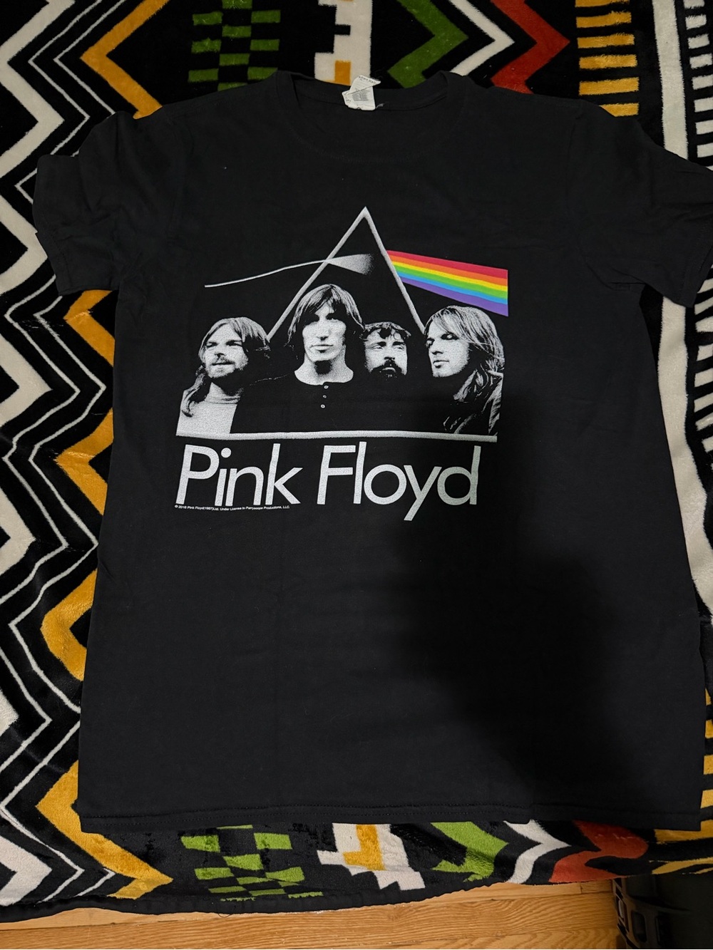 Pink Floyd Black Tee with Rainbow Prism and Band Portrait
